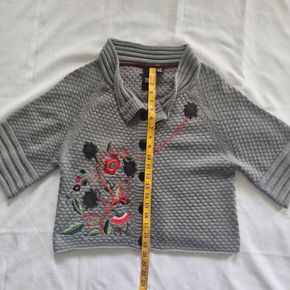 Nick & Mo Anthropologie Floral Embroidered Knit Cropped Cardigan Women's Medium - Picture 16 of 16